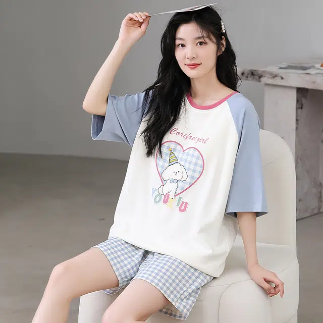 怀尔蔚 可外穿舒适薄款家居服短袖三分裤睡衣套装 女款