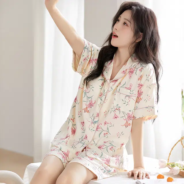 怀尔蔚 短袖短裤可外穿舒适薄款家居服睡衣套装 女款