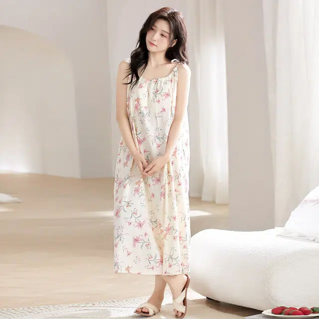 怀尔蔚 可外穿舒适薄款无袖吊带家居服睡裙 女款