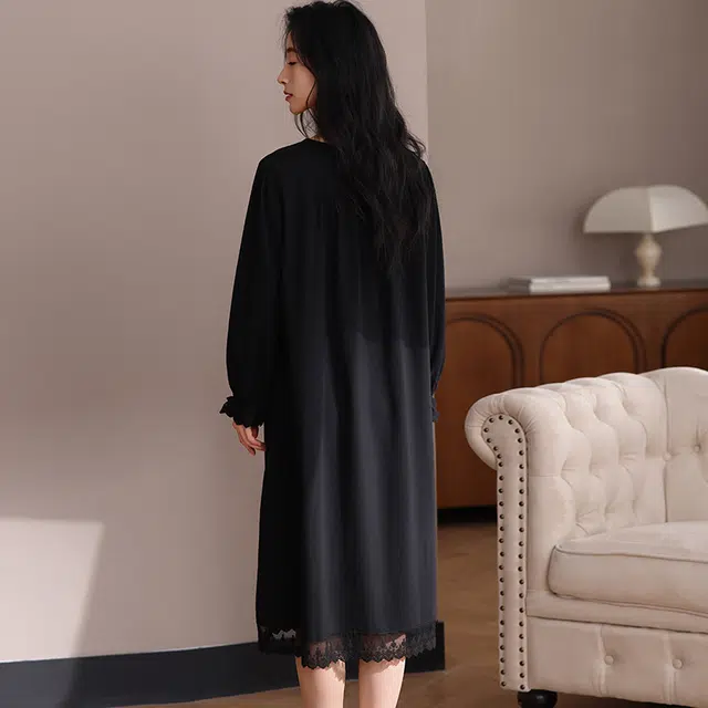 怀尔蔚 舒适薄款休闲时尚长袖家居服睡裙 女款