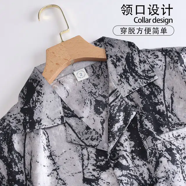 怀尔蔚 舒适透气翻领短袖上衣休闲家居服五分裤睡衣套装 男款 图片色