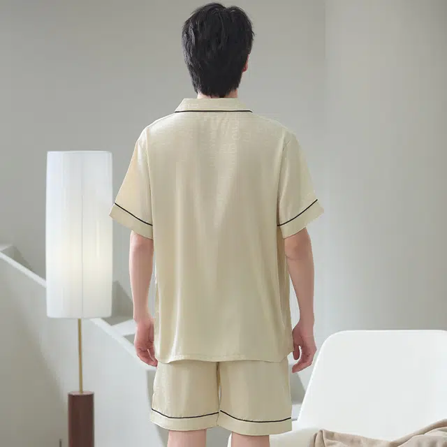 怀尔蔚 翻领开衫短袖可外穿舒适家居服睡衣套装 男款 图片色
