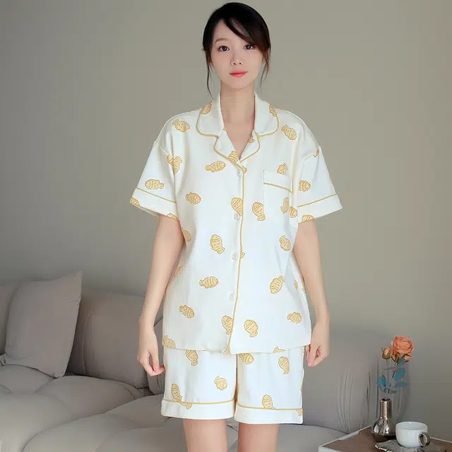 怀尔蔚 甜美短袖短裤宽松休闲薄款透气睡衣套装 女款 图片色