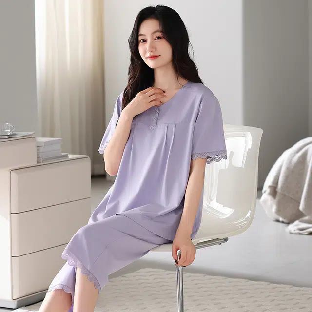 怀尔蔚 薄款短袖舒适透气睡衣套装 女款