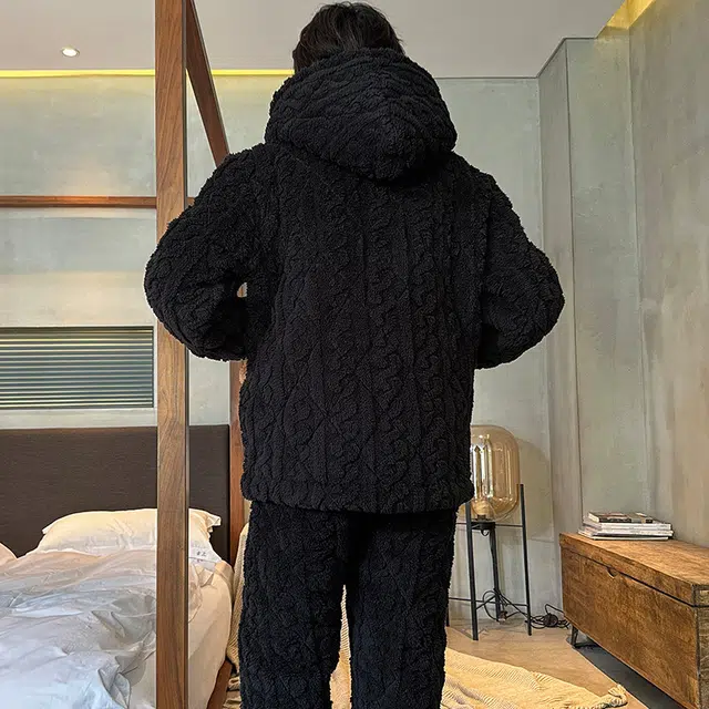 怀尔蔚 加绒加厚保暖可外穿家居睡衣套装 男款