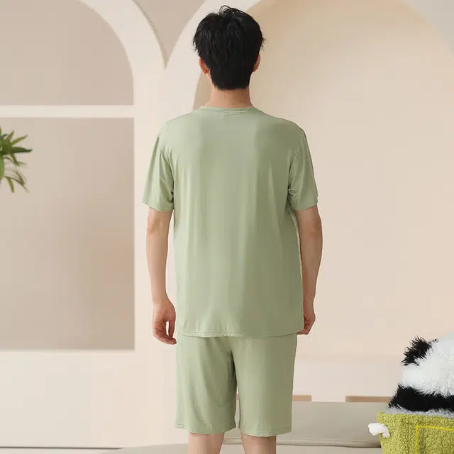怀尔蔚 渐变圆领套头短袖睡衣套装 男款 绿色