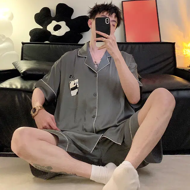 怀尔蔚 可外穿家居服翻领短袖五分裤睡衣套装 男款