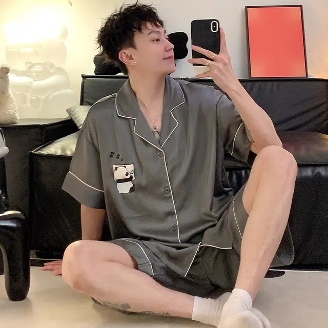 怀尔蔚 可外穿家居服翻领短袖五分裤睡衣套装 男款