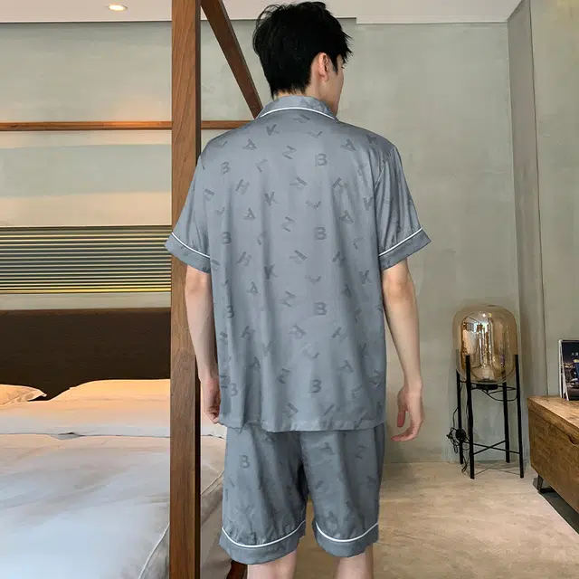 怀尔蔚 短袖短裤薄款简约休闲宽松睡衣套装 男款 灰色