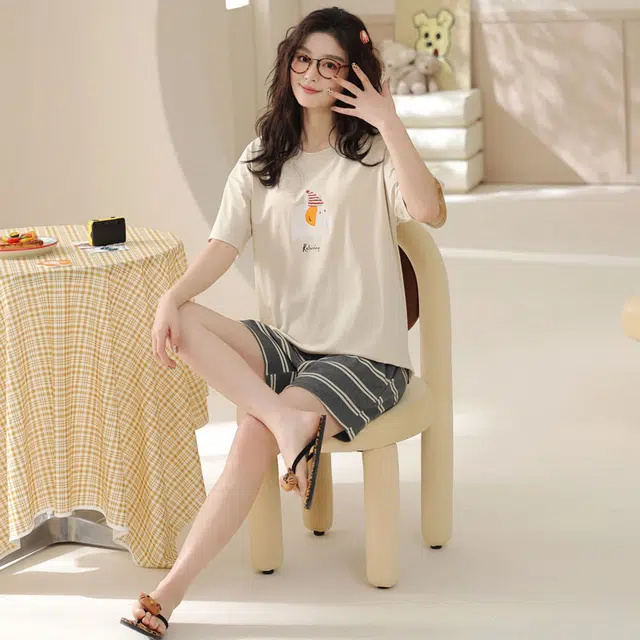 怀尔蔚 短裤可外穿舒适短袖睡衣套装 女款