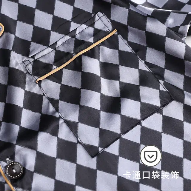 怀尔蔚 格子印花翻领短袖休闲凉感舒适透气短裤简约亲肤长裤睡衣套装 男款 黑色