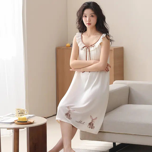 怀尔蔚 舒适薄款圆领无袖中长款家居服睡裙 女款