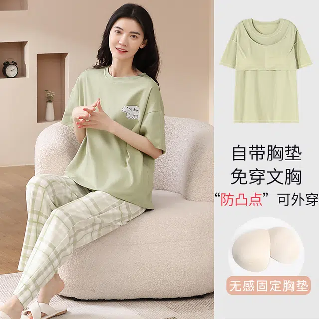 怀尔蔚 可外穿舒适卡通短袖长裤睡衣套装 女款 图片色
