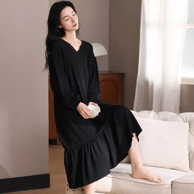 怀尔蔚 女长袖舒适薄款家居服睡裙 女款