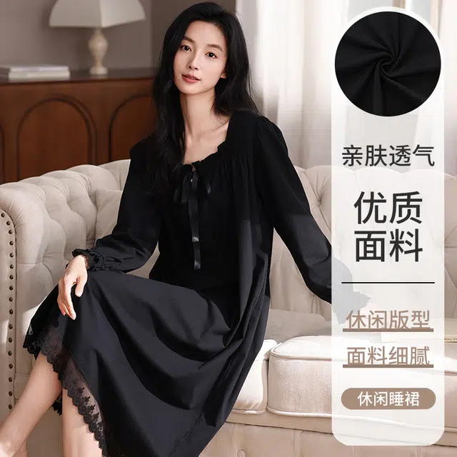 怀尔蔚 舒适薄款休闲时尚长袖家居服睡裙 女款