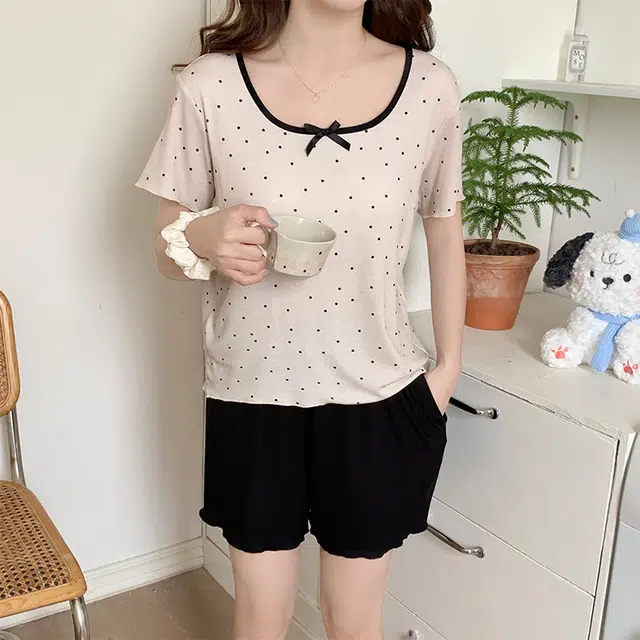 怀尔蔚 甜美休闲短袖薄款透气短裤睡衣套装 女款 图色