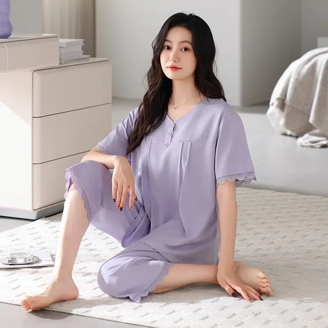 怀尔蔚 薄款短袖舒适透气睡衣套装 女款