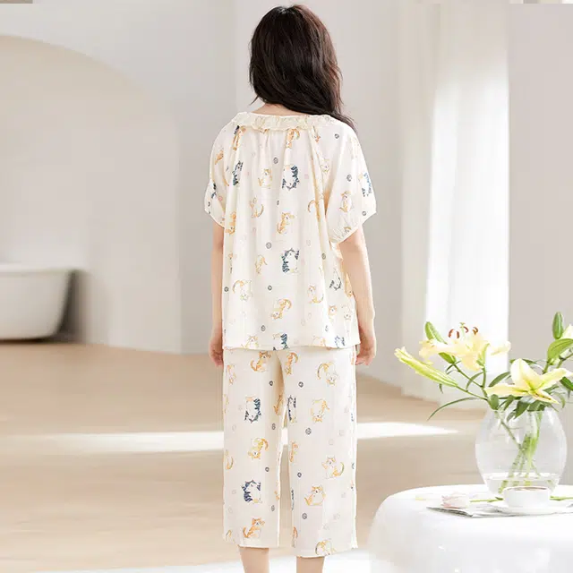 怀尔蔚 软绵绵系列 居家服可外穿舒适薄款短袖七分裤睡衣套装 女款