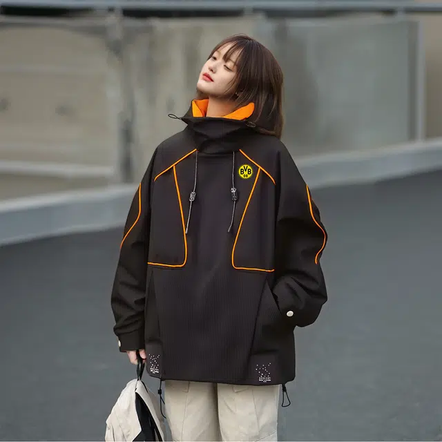 普鲁士多特蒙德 纯色字母美式复古加厚宽松鸭绒户外运动连帽保暖防钻绒柔软亲肤长袖羽绒服 男女同款