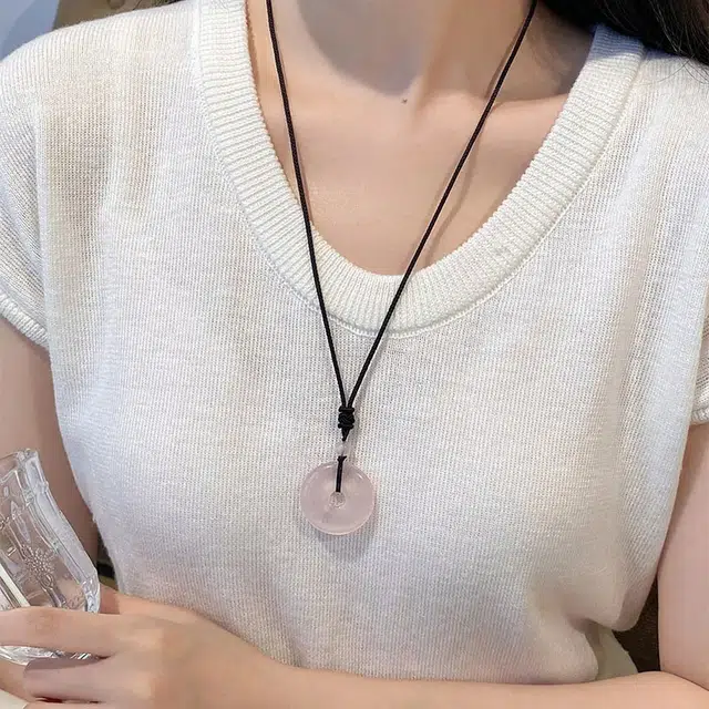 亨万福 平安扣平安纳福国风小众复古新中式好运天然 粉水晶 项链 男女同款情侣款