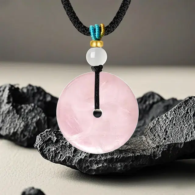 亨万福 平安扣平安纳福国风小众复古新中式好运天然 粉水晶 项链 男女同款情侣款