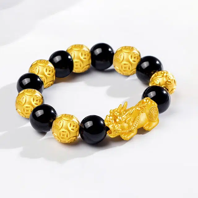 亨万福 貔貅 招财纳福吞金兽 六六大顺#好运 足金 按克计价 黄金手串 男款