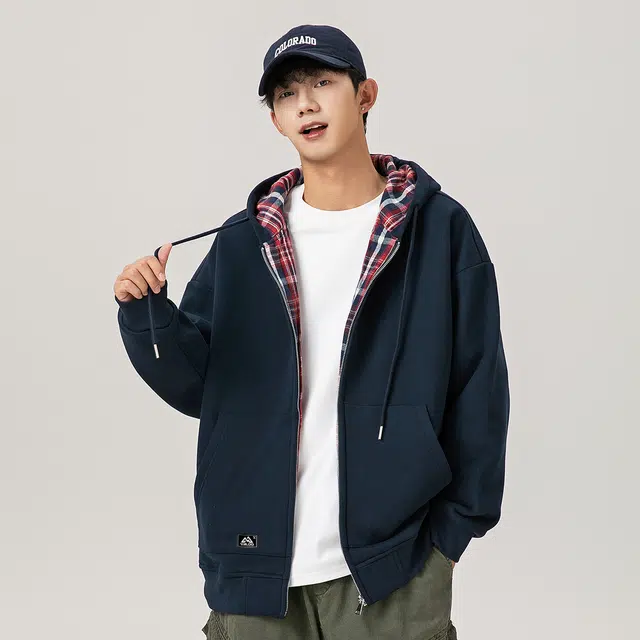 雅鹿 美式街头复古印花休闲宽松百搭氛围感连帽高街学院风高级感夹克外套 男女同款