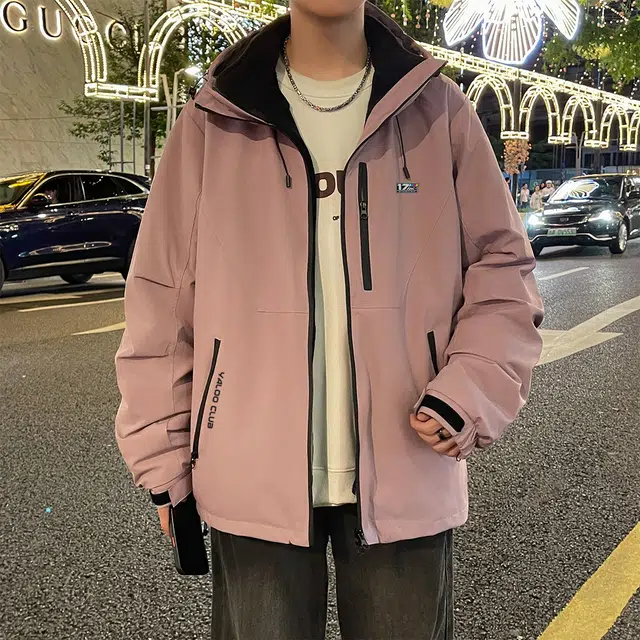 雅鹿  美式高街潮流字母印花户外山系三合一可拆卸内胆纯色高级感休闲宽松工装防污  防水防风冲锋衣 男女同款