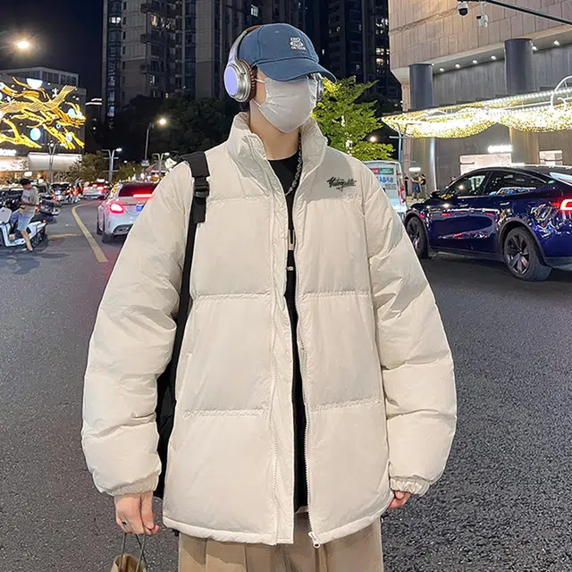 雅鹿 美式多巴胺色系花体字母印花基础款防寒立领保暖加绒外套上衣加厚高级感简约时尚百搭个性舒适羽绒服 男女同款