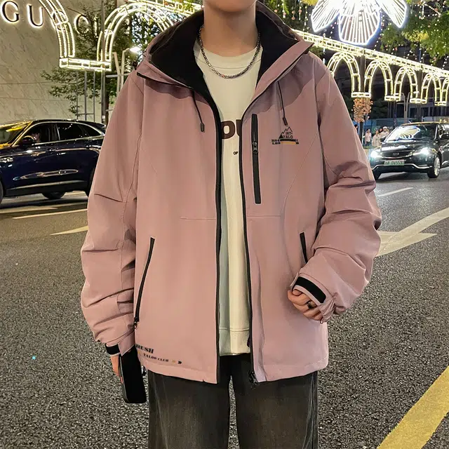 雅鹿  美式潮流高级感纯色户外连帽休闲宽松工装简约三合一可拆卸摇粒绒内胆  防水防风冲锋衣 男女同款