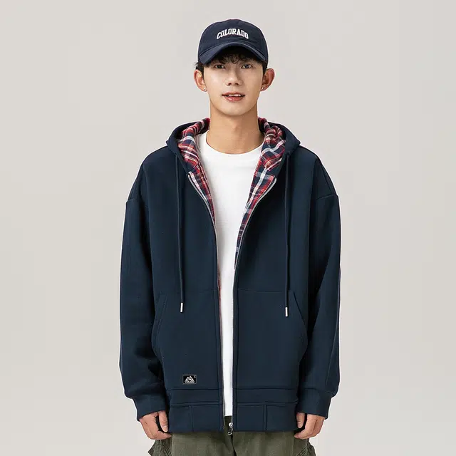 雅鹿 美式街头复古印花休闲宽松百搭氛围感连帽高街学院风高级感夹克外套 男女同款