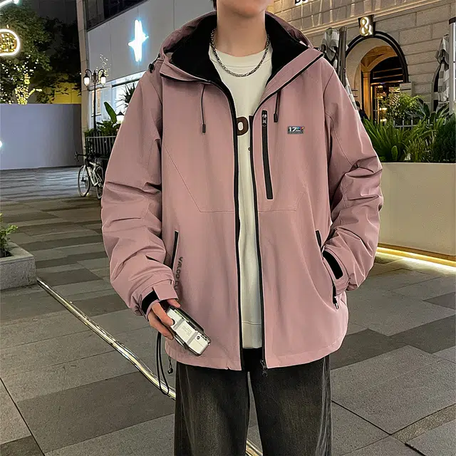 雅鹿  美式高街潮流字母印花户外山系三合一可拆卸内胆纯色高级感休闲宽松工装防污  防水防风冲锋衣 男女同款