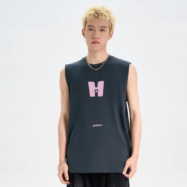 雅鹿 美式潮牌字母印花坎肩无袖圆领透气纯棉针织运动通勤休闲百搭背心 男女同款