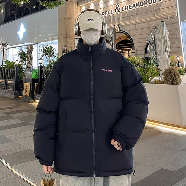 雅鹿 美式潮流基础款保暖时尚领加绒加厚保暖纯色休闲宽松户外防寒百搭高级感学院风氛围感棉服 男女同款