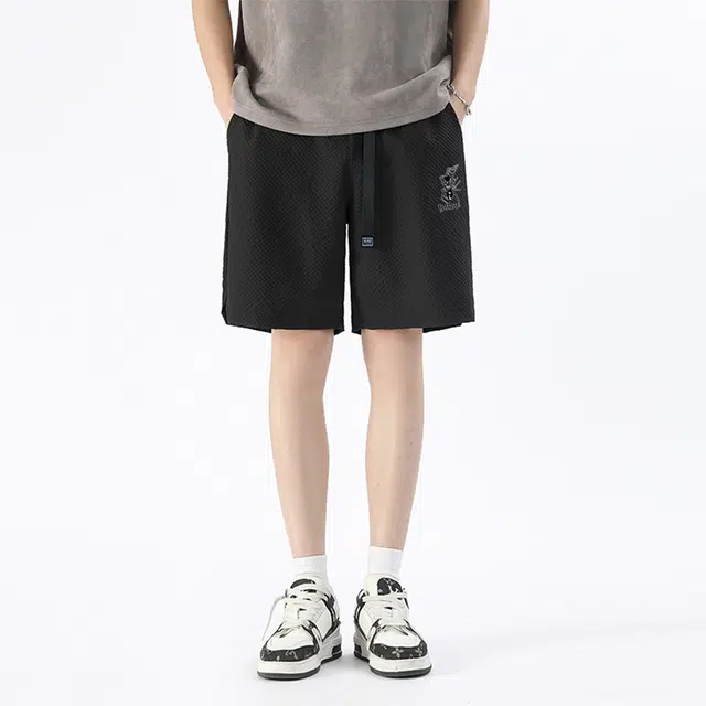 雅鹿 系带中腰蜘蛛字母印花休闲短裤 男女同款