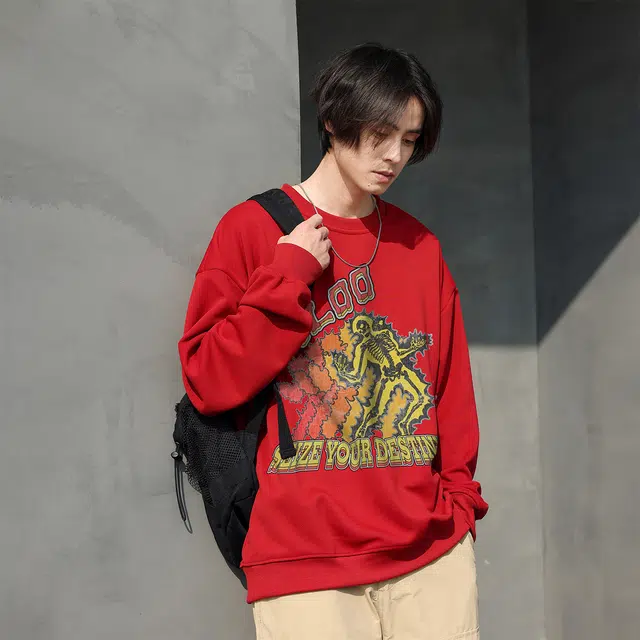 雅鹿 宽松休闲圆领落肩套头卫衣 男女同款
