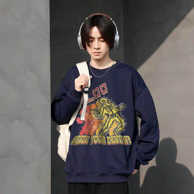 雅鹿 宽松休闲圆领落肩套头卫衣 男女同款