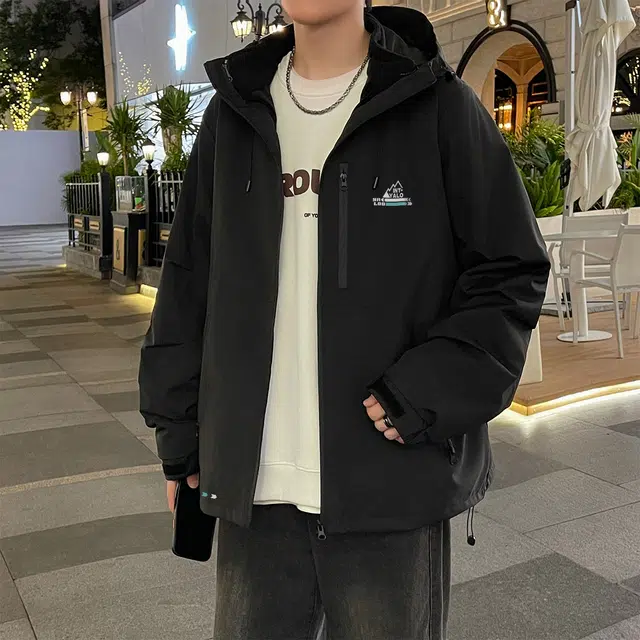 雅鹿  美式潮流高级感纯色户外连帽休闲宽松工装简约三合一可拆卸摇粒绒内胆  防水防风冲锋衣 男女同款
