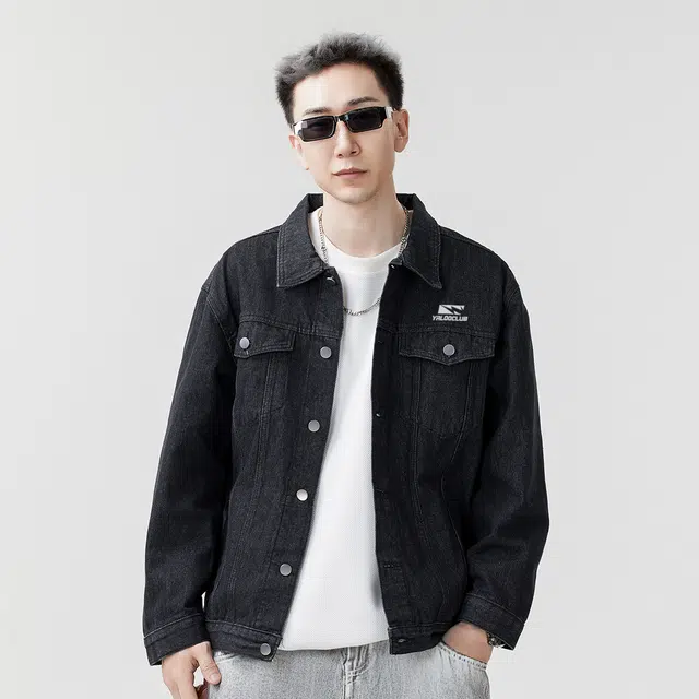 雅鹿 美式做旧纯色宽松百搭翻领高级感工装休闲宽松牛仔夹克外套 男女同款