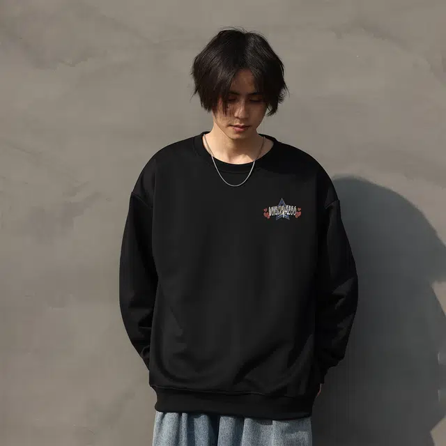 雅鹿 美式星星印花宽松休闲落肩套头圆领卫衣 男女同款