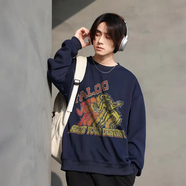 雅鹿 宽松休闲圆领落肩套头卫衣 男女同款