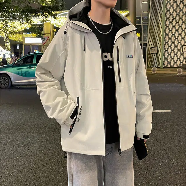 雅鹿  美式高街潮流字母印花户外山系三合一可拆卸内胆纯色高级感休闲宽松工装防污  防水防风冲锋衣 男女同款