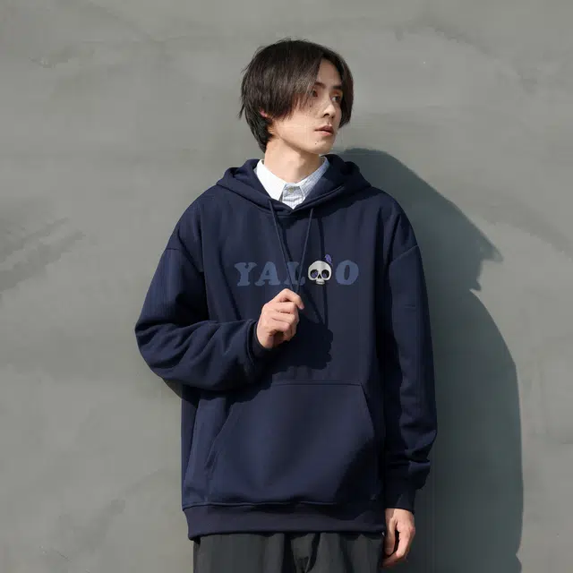 雅鹿 美式街头字母卡通印花宽松休闲连帽落肩套头卫衣 男女同款