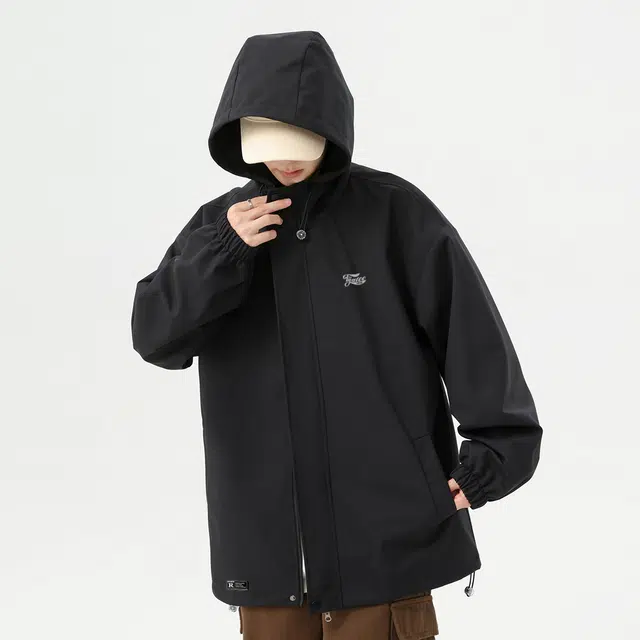 雅鹿 美式时尚舒适纯色休闲宽松连帽夹克 男女同款