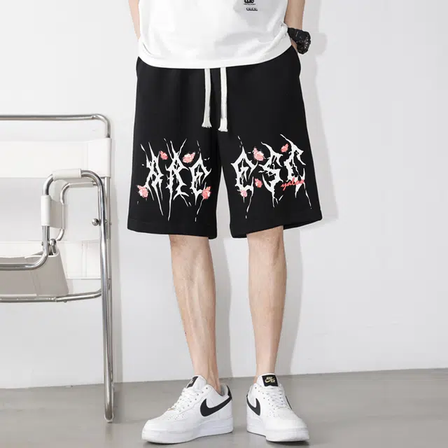 雅鹿 高街时尚创意蝴蝶字母印花休闲短裤 男女同款