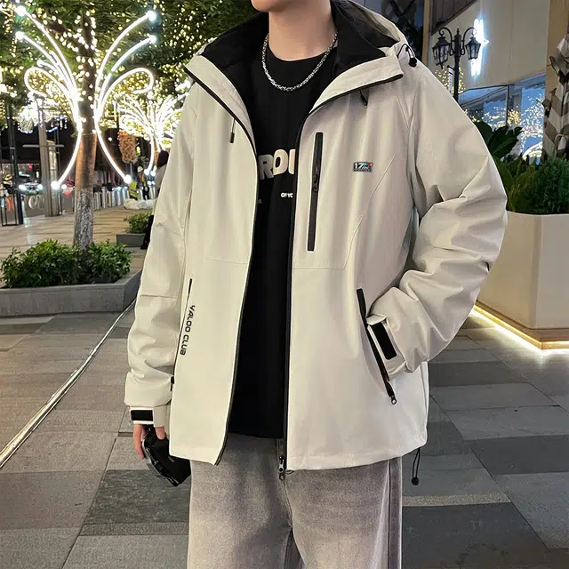 雅鹿  美式高街潮流字母印花户外山系三合一可拆卸内胆纯色高级感休闲宽松工装防污  防水防风冲锋衣 男女同款
