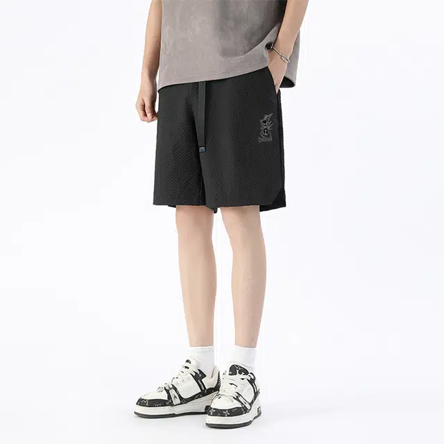 雅鹿 系带中腰蜘蛛字母印花休闲短裤 男女同款