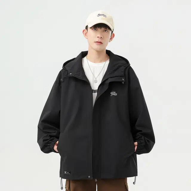 雅鹿 美式时尚舒适纯色休闲宽松连帽夹克 男女同款