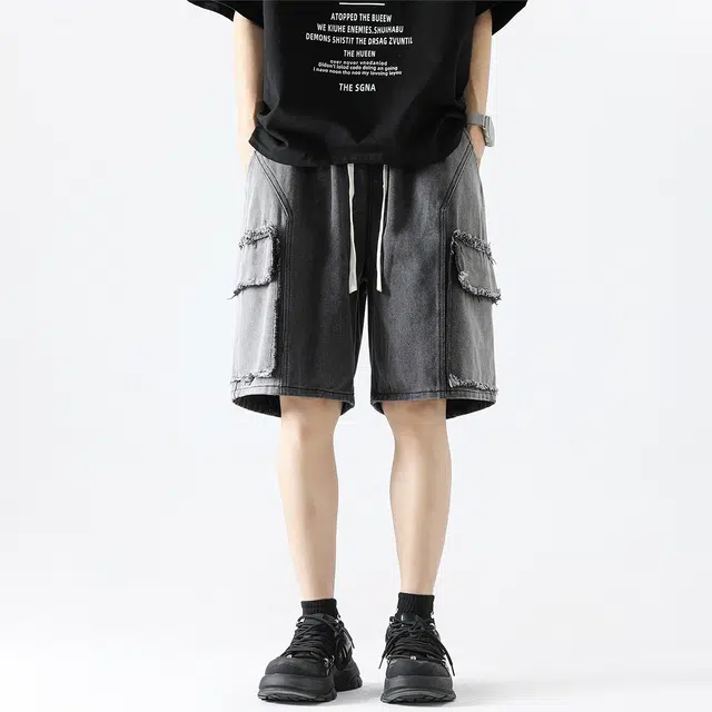 雅鹿 直筒系带纯色休闲短裤 男女同款