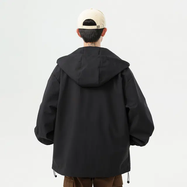 雅鹿 美式时尚舒适纯色休闲宽松连帽夹克 男女同款